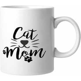 Cana alba din ceramica cu mesaj,pentru iubitorii de pisici,Cat mom, model 7, 330 ml
